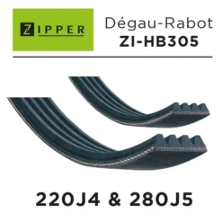 ZIPPER- Kit De 2 Courroies De Rechange Pour Dégau-Rabot ZI-HB305 - 220 Mm J4 & 280 Mm J5